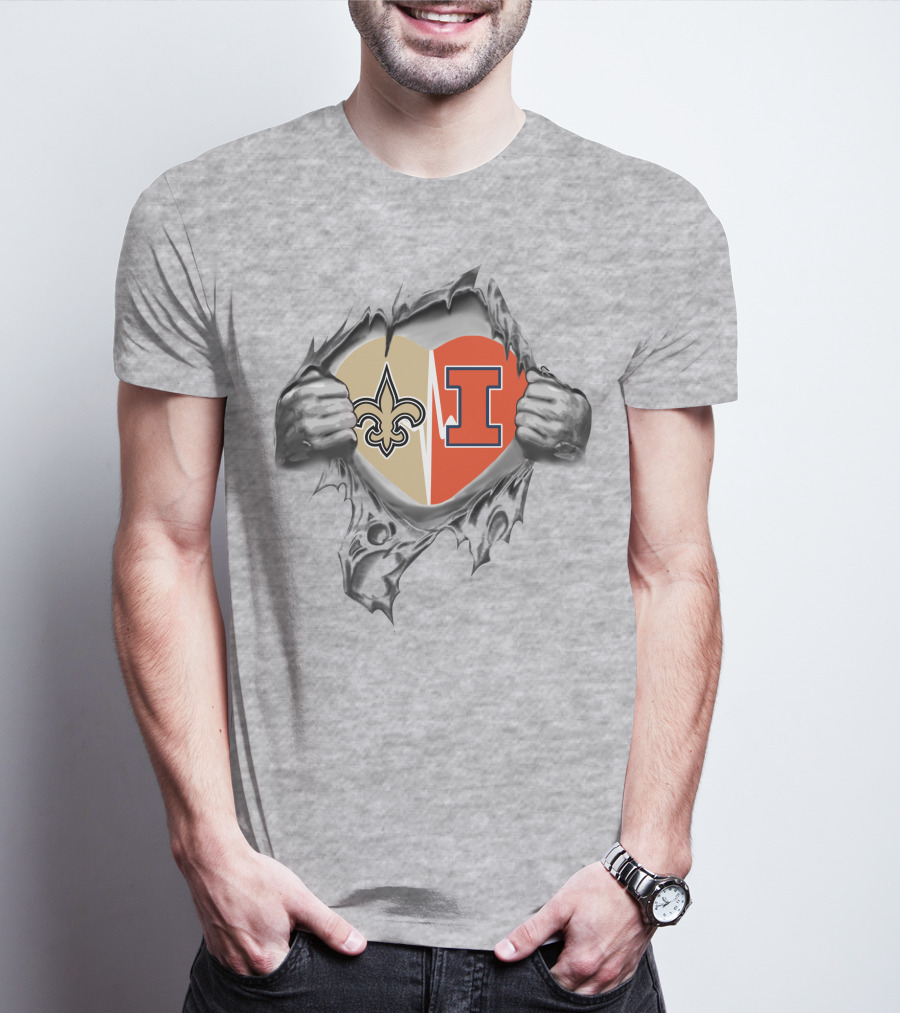Saints Illinois Heart Fleur-de-Lis And Illinois Logo Combination T-Shirt