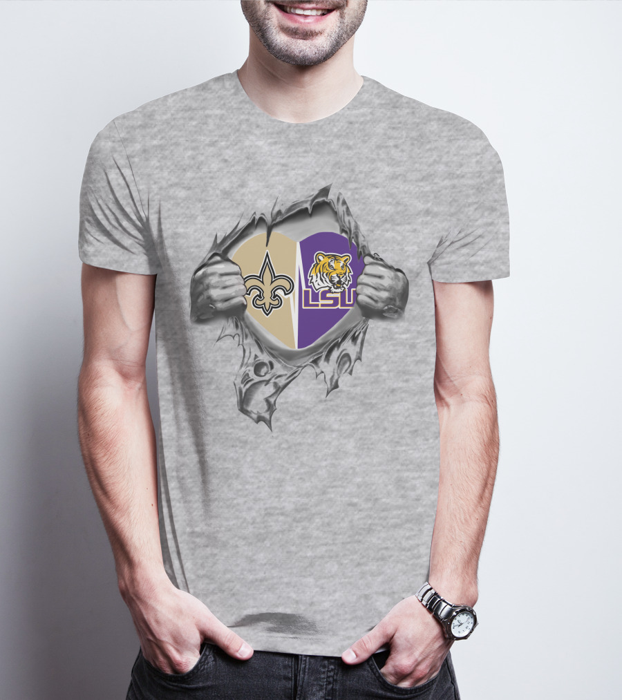 Saints LSU Tiger Heart Tearing T-Shirt