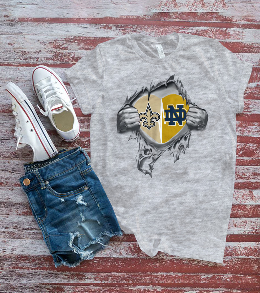 Saints Notre Dame Heart Torn Open Fleur-de-Lis ND T-Shirt