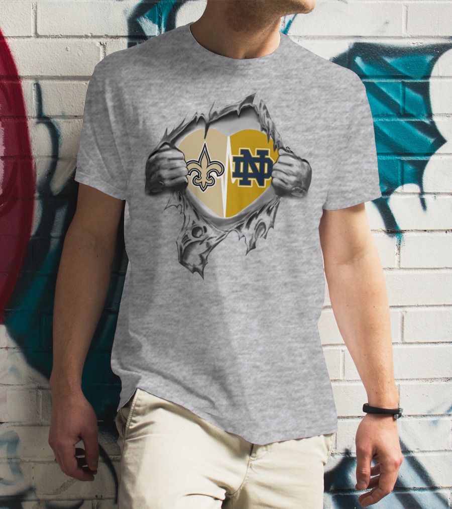 Saints Notre Dame Heart Torn Open Fleur-de-Lis ND T-Shirt