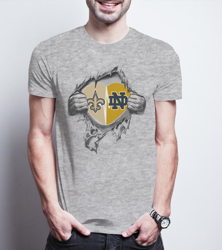 Saints Notre Dame Heart Torn Open Fleur-de-Lis ND T-Shirt