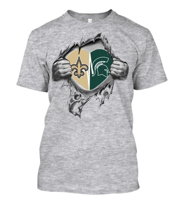 Saints Fleur-de-Lis And Spartans Helmet Split Heart T-Shirt