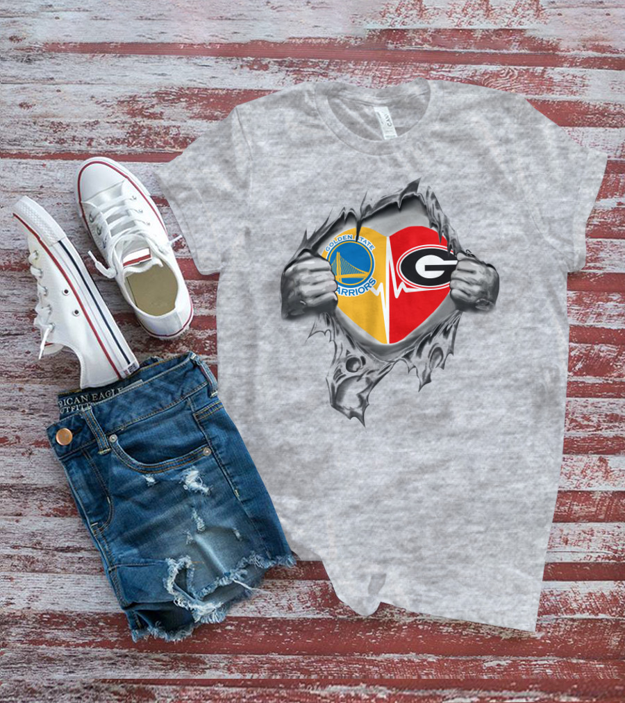 Golden State Warriors Georgia Bulldogs Heart Logo Fusion T-Shirt