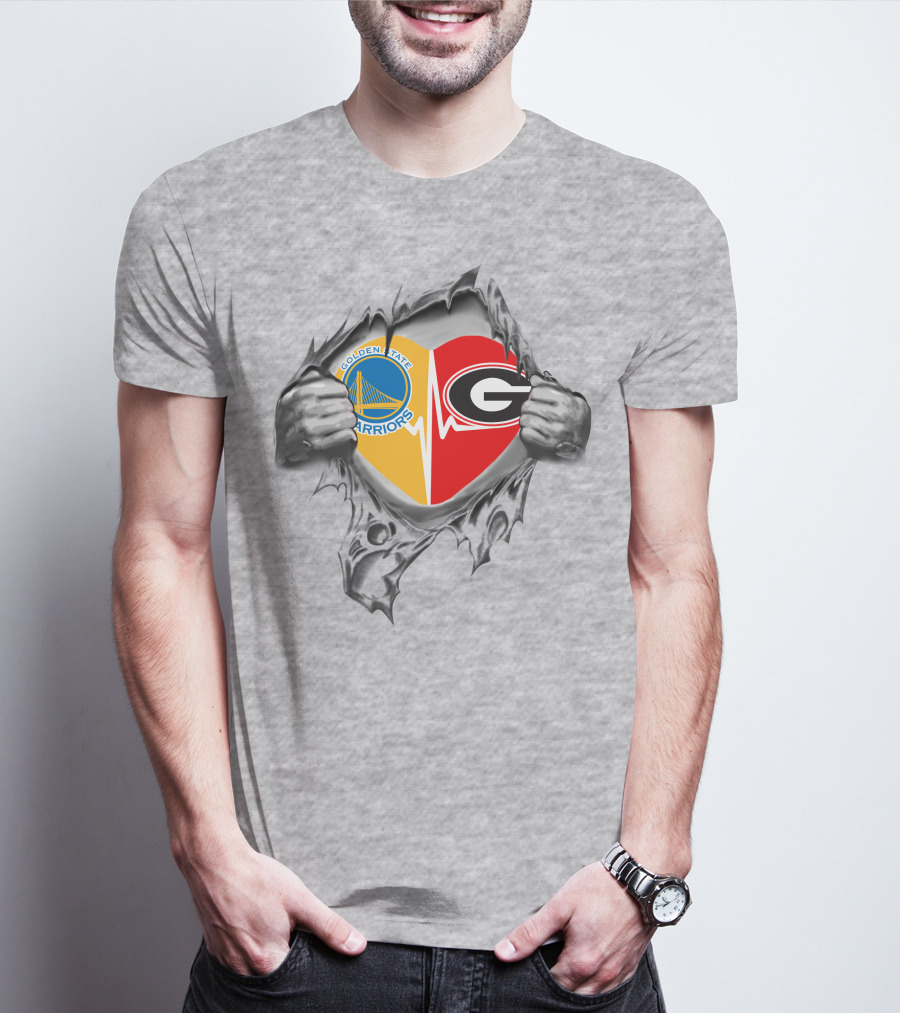 Golden State Warriors Georgia Bulldogs Heart Logo Fusion T-Shirt