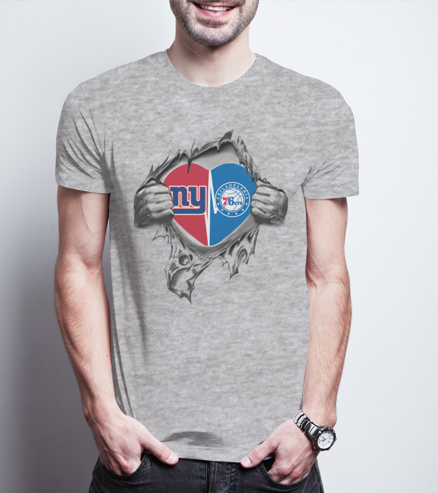 New York Giants Philadelphia 76ers Heart Symbol Togetherness T-Shirt