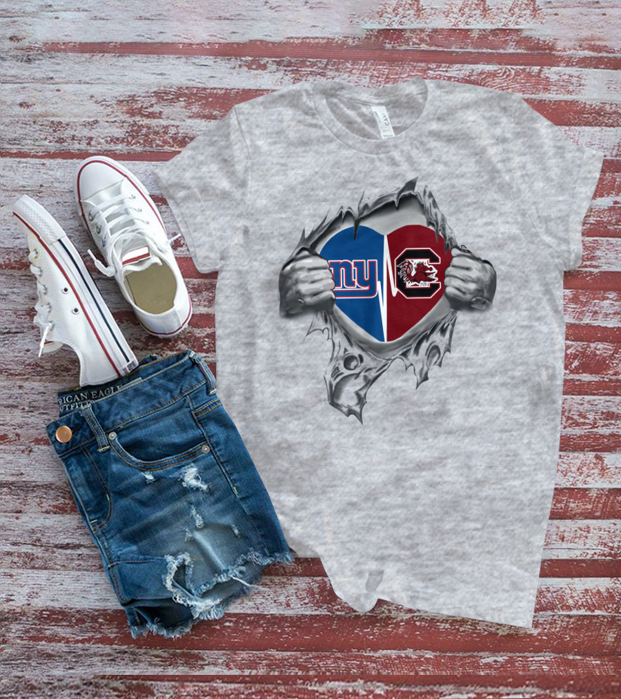 New York Giants South Carolina Gamecocks Heart T-Shirt