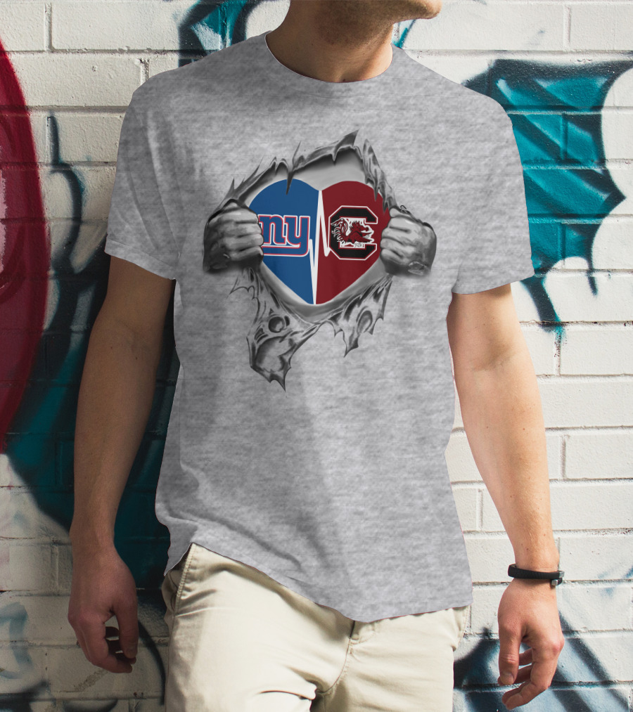 New York Giants South Carolina Gamecocks Heart T-Shirt
