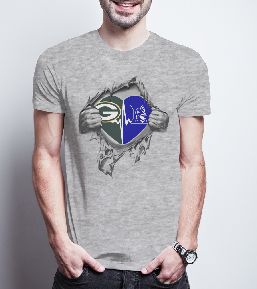 Green Bay Packers Duke Blue Devils Heartbeat T-Shirt