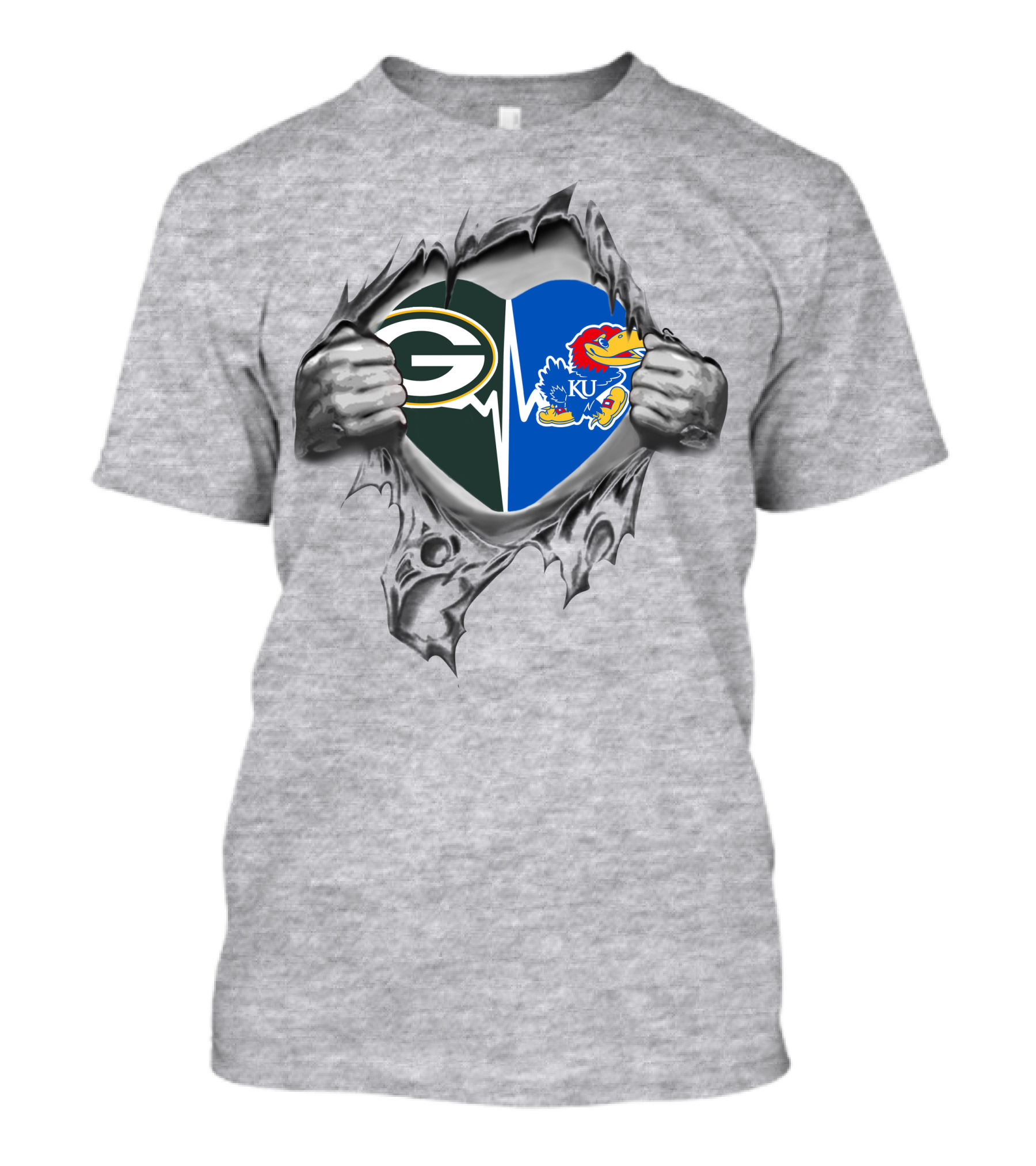 Green Bay Packers Heartbeat Kansas Jayhawks Pullover T-Shirt