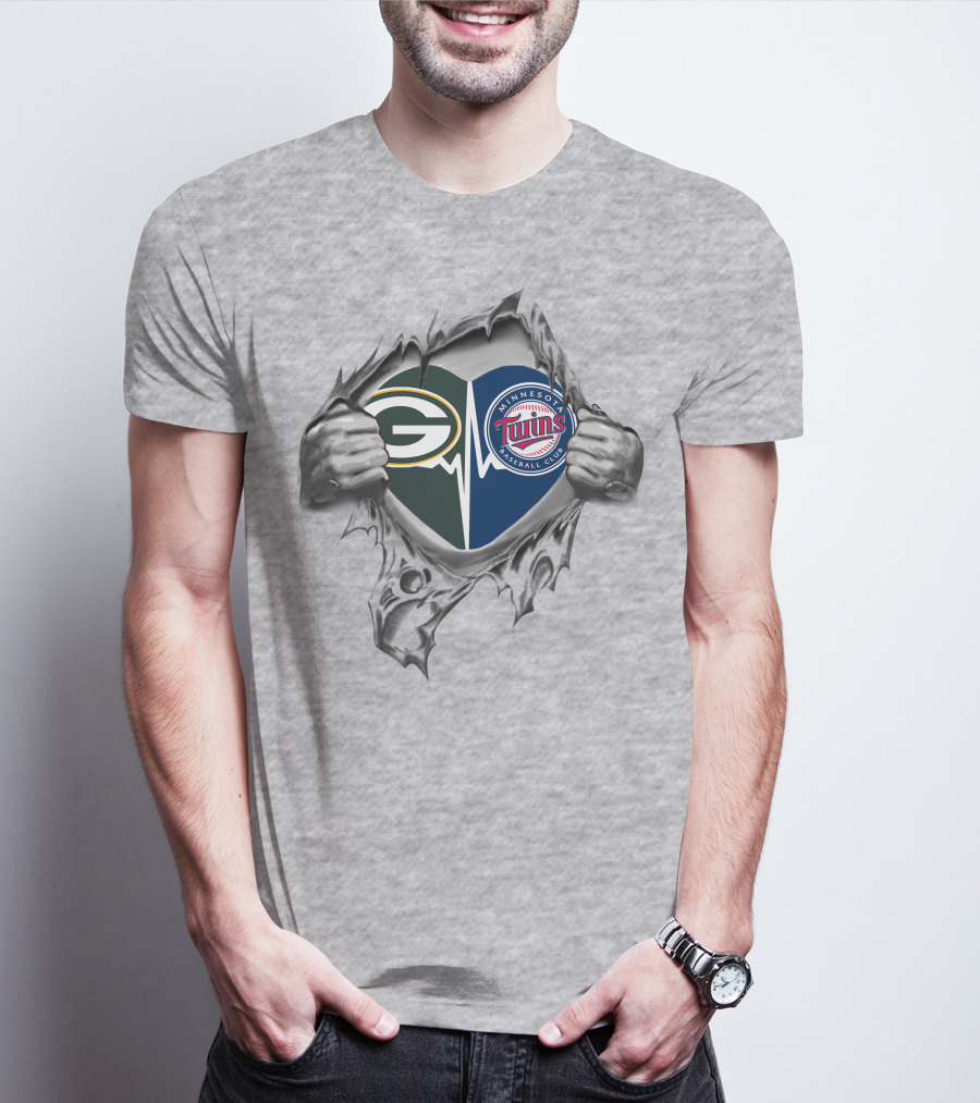 Green Bay Packers Minnesota Twins Baseball Club Heartbeat T-Shirt