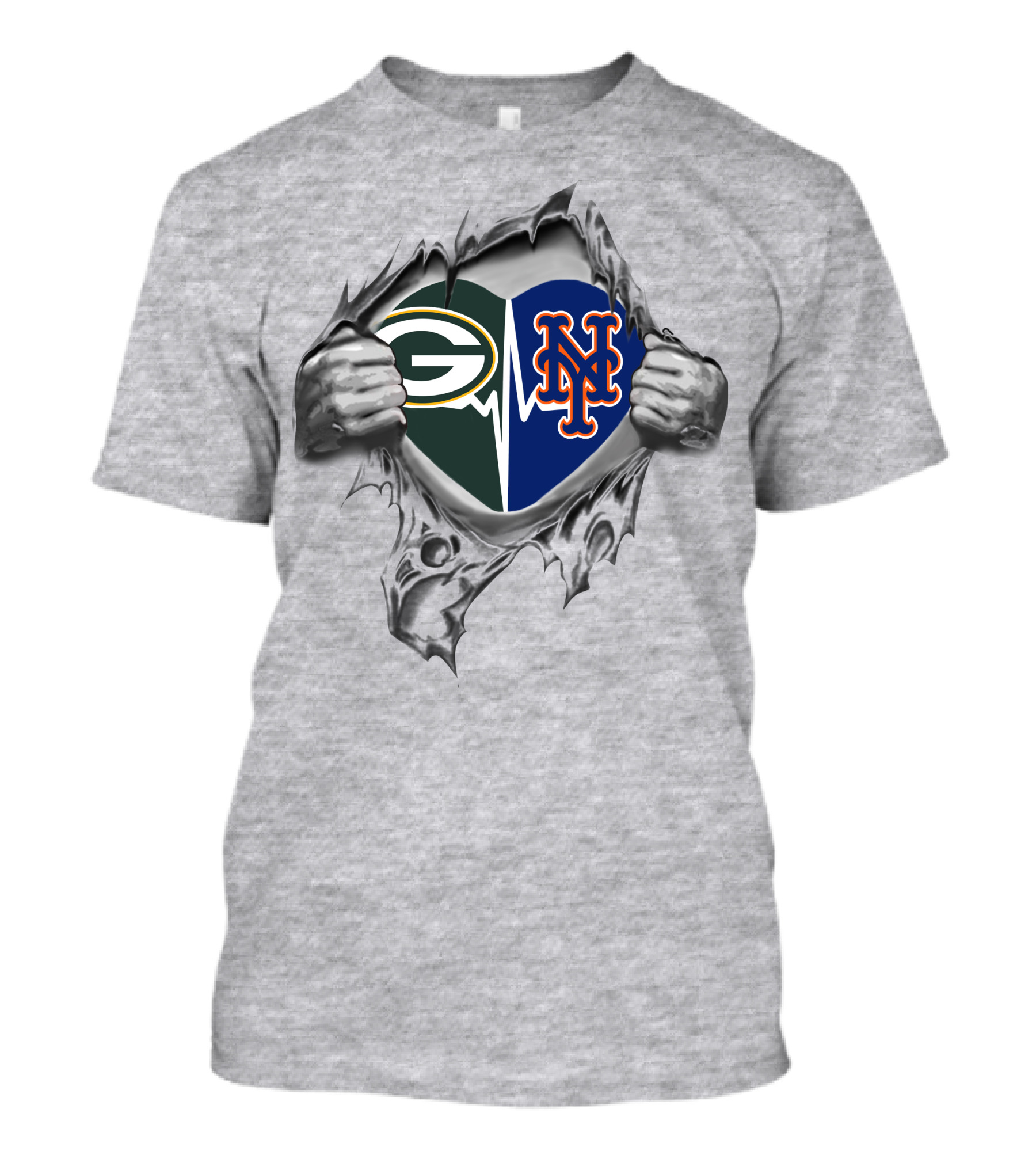Green Bay Packers New York Mets Heartbeat Logo Fusion T-Shirt