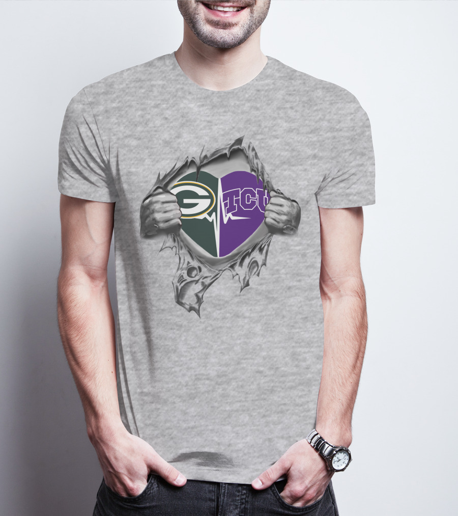 Green Bay Packers TCU Horned Frogs Heart Rip Through T-Shirt