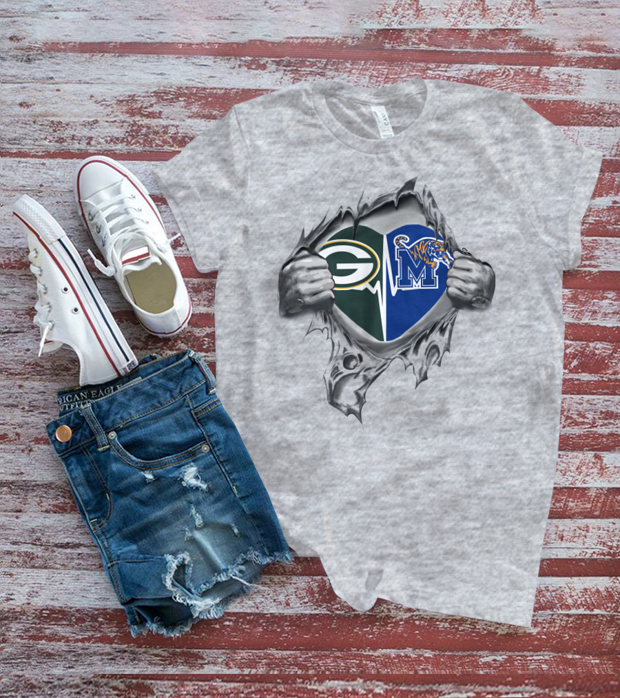 Green Bay Packers Memphis Tigers Heart T-Shirt