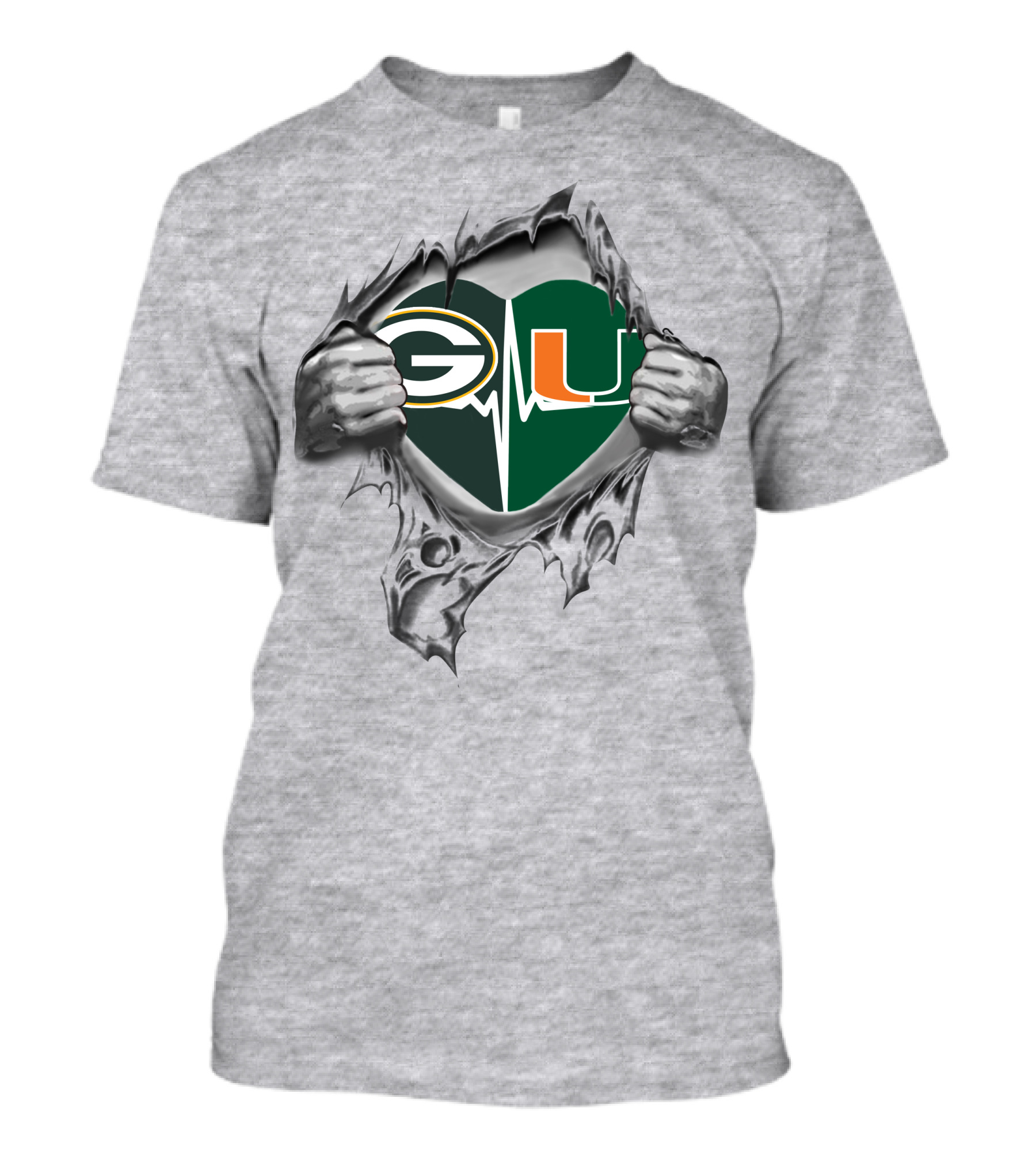 Green Bay Packers Miami Hurricanes Heartbeat T-Shirt