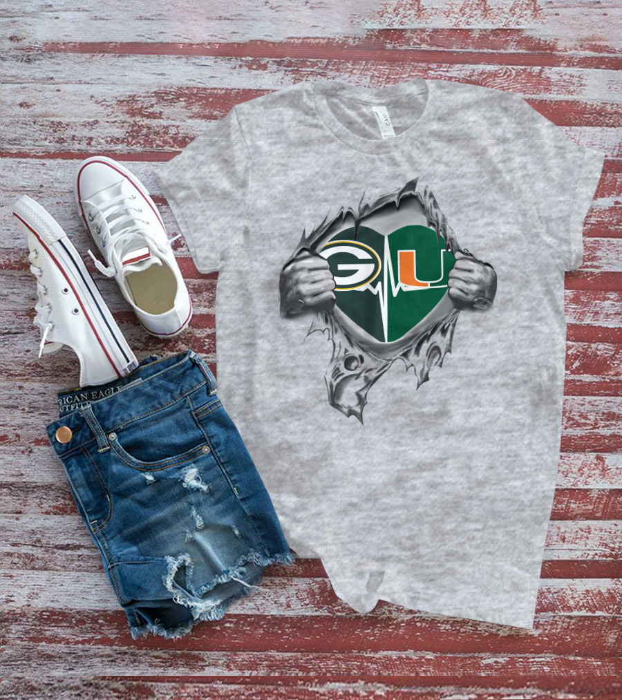Green Bay Packers Miami Hurricanes Heartbeat T-Shirt