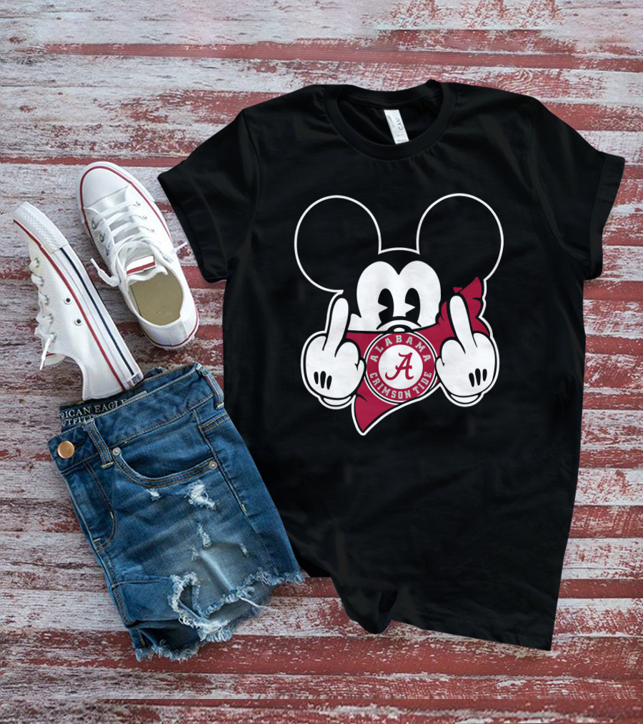 Alabama Crimson Tide Mickey Mouse Logo Football T-Shirt