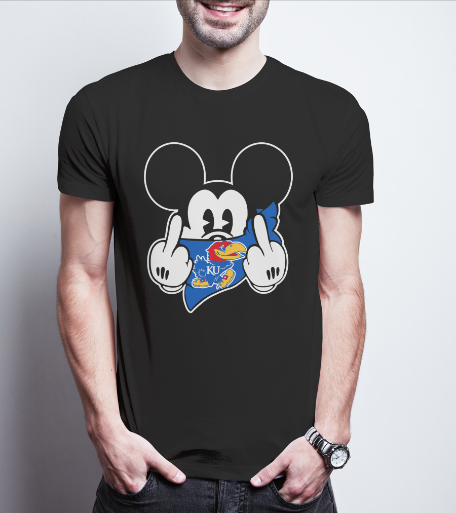 Kansas Jayhawks Mickey Mouse KU Logo Dark Humor T-Shirt