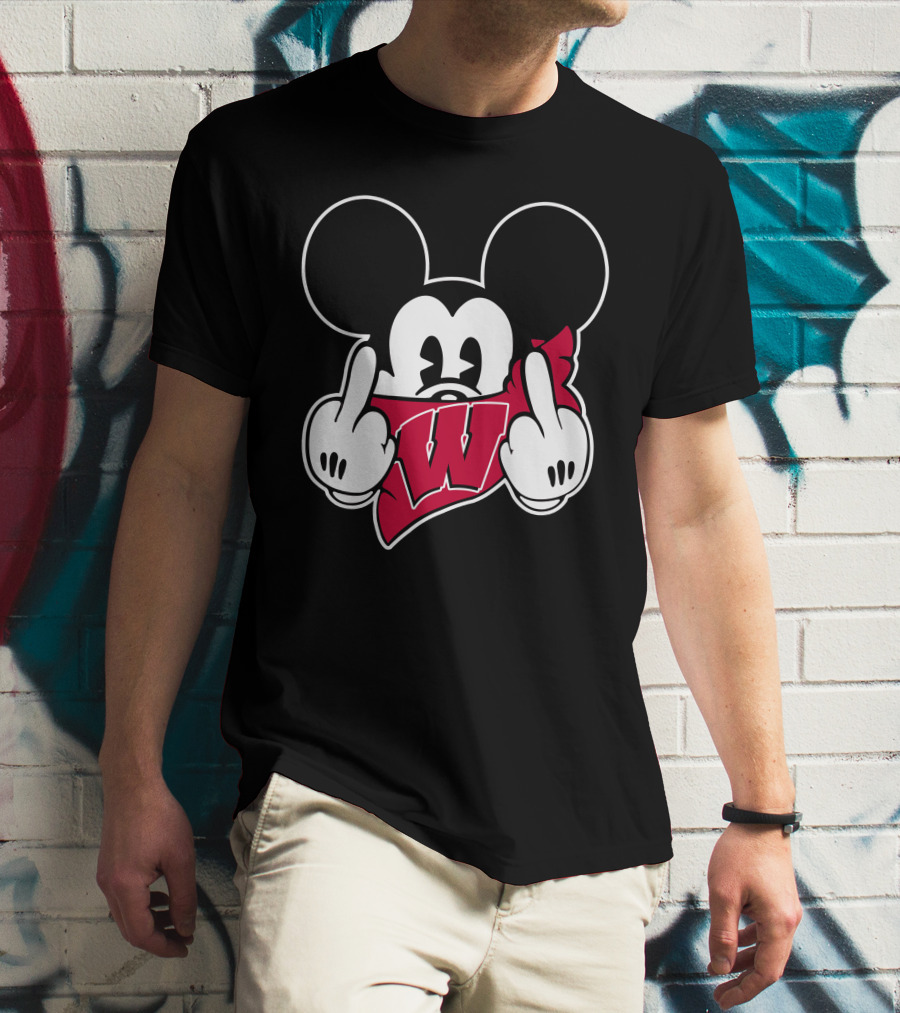 Wisconsin Badgers Mickey Mouse Middle Finger T-Shirt