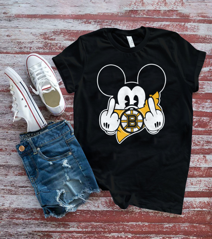 Bruins Mickey Mouse Middle Finger Salute Boston Hockey T-Shirt