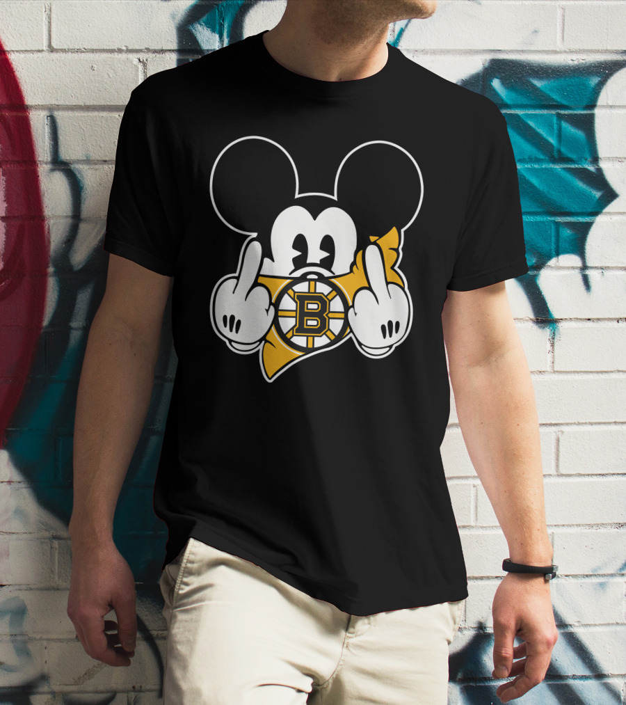 Bruins Mickey Mouse Middle Finger Salute Boston Hockey T-Shirt