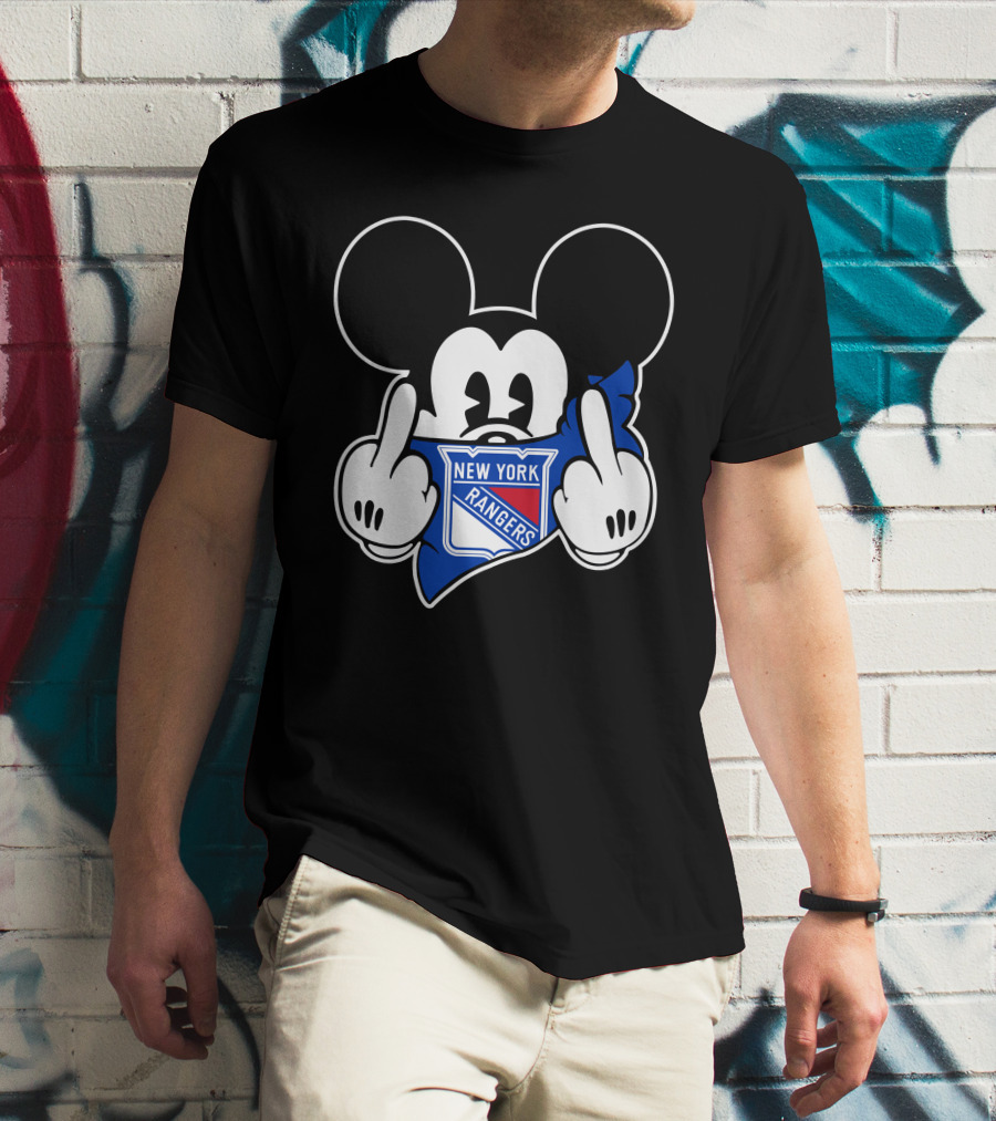 New York Rangers Mickey Middle Fingers Graphics T-Shirt