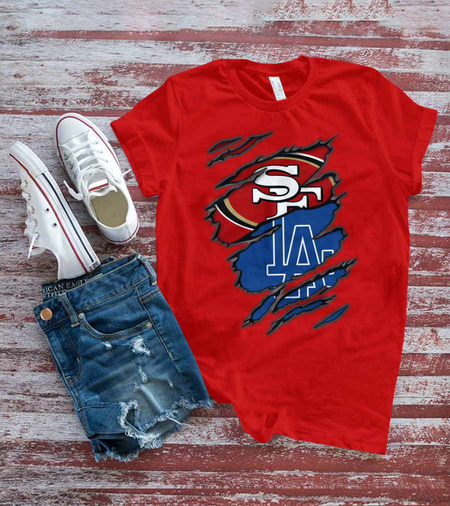 Sf 49ers And La Dodgers Logos Patchwork T-Shirt
