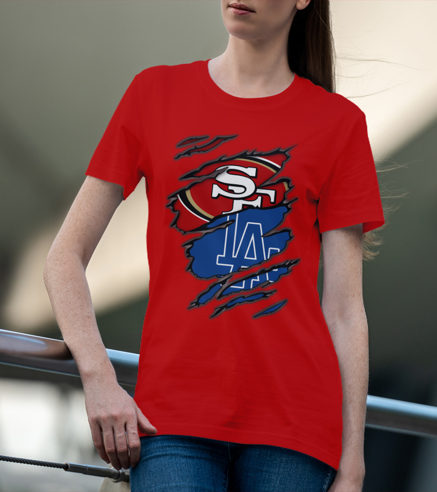Sf 49ers And La Dodgers Logos Patchwork T-Shirt