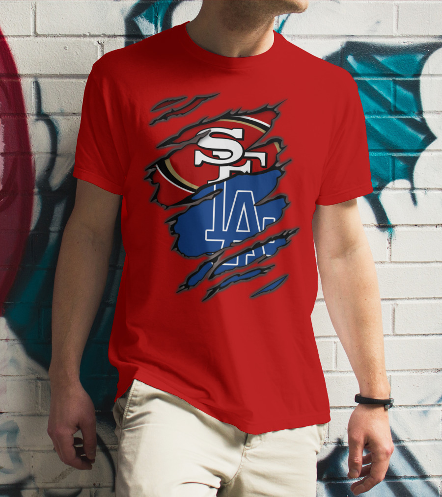 Sf 49ers And La Dodgers Logos Patchwork T-Shirt