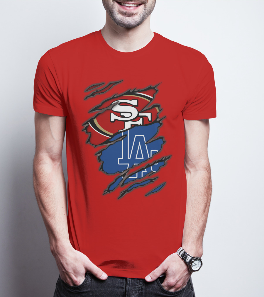 Sf 49ers And La Dodgers Logos Patchwork T-Shirt