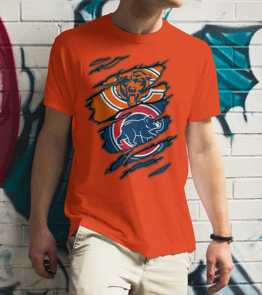 Chicago Bears Cubs Logos Fusion T-Shirt