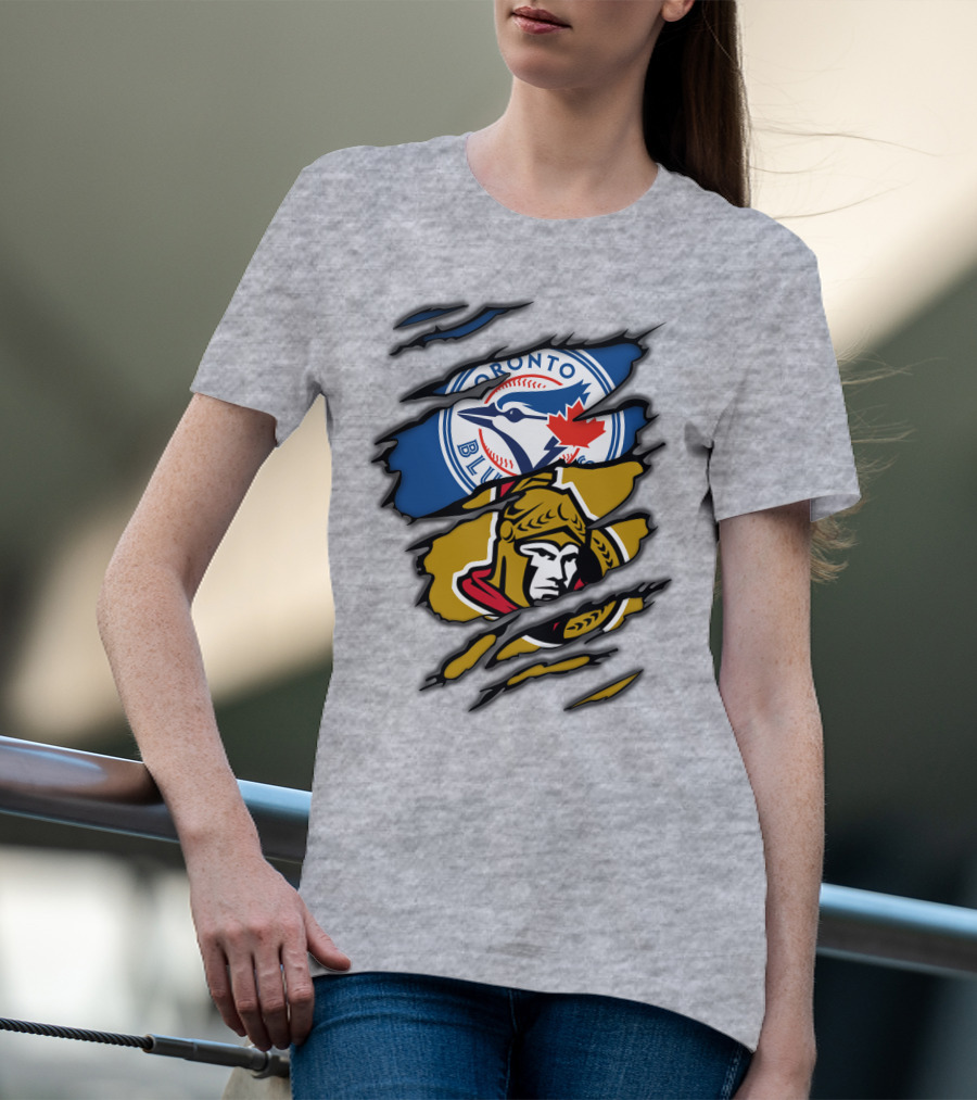 Toronto Blue Jays Ottawa Senators Dual Logo Rip T-Shirt
