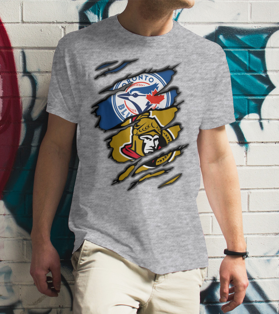 Toronto Blue Jays Ottawa Senators Dual Logo Rip T-Shirt