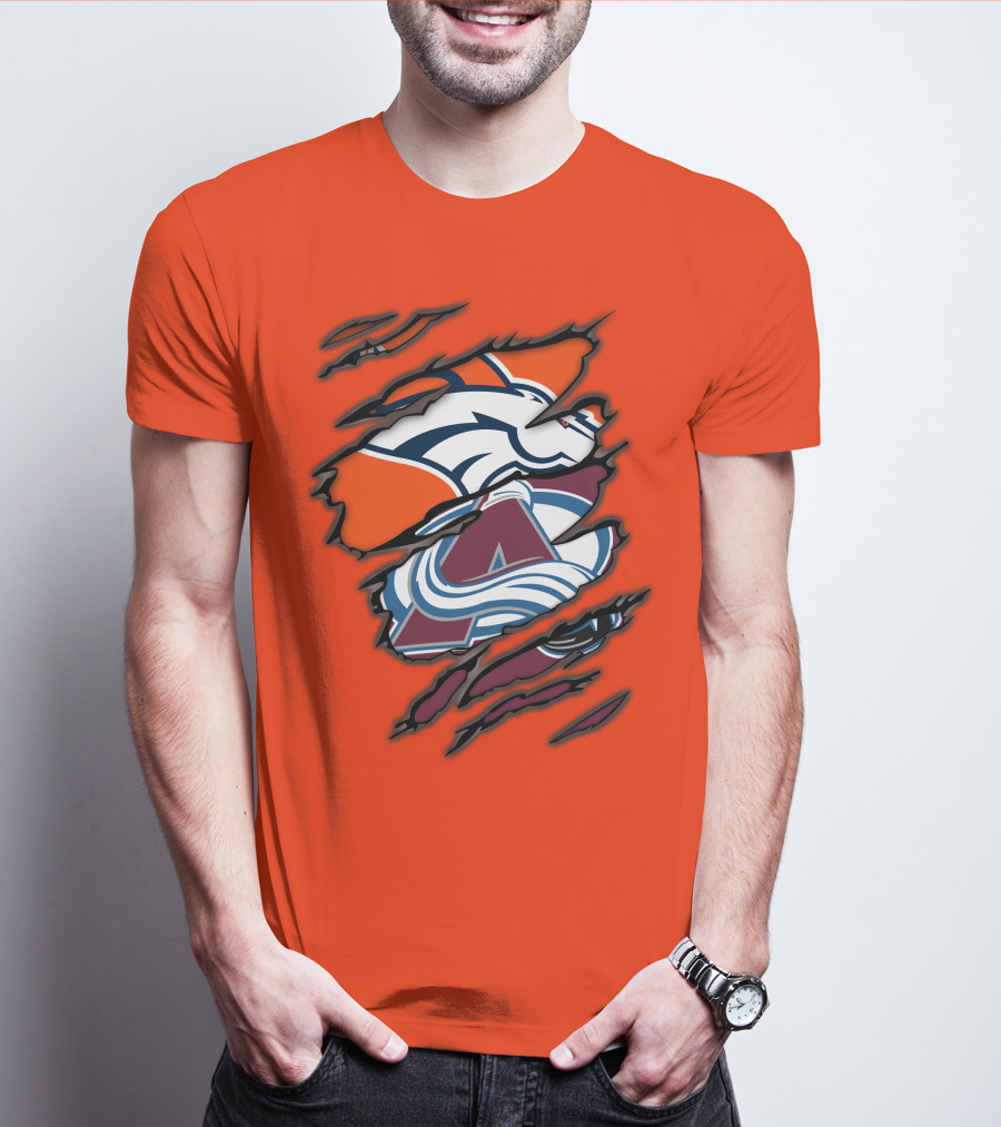 Broncos Avalanche Nfl Nhl Logo Crossover Collaboration T-Shirt