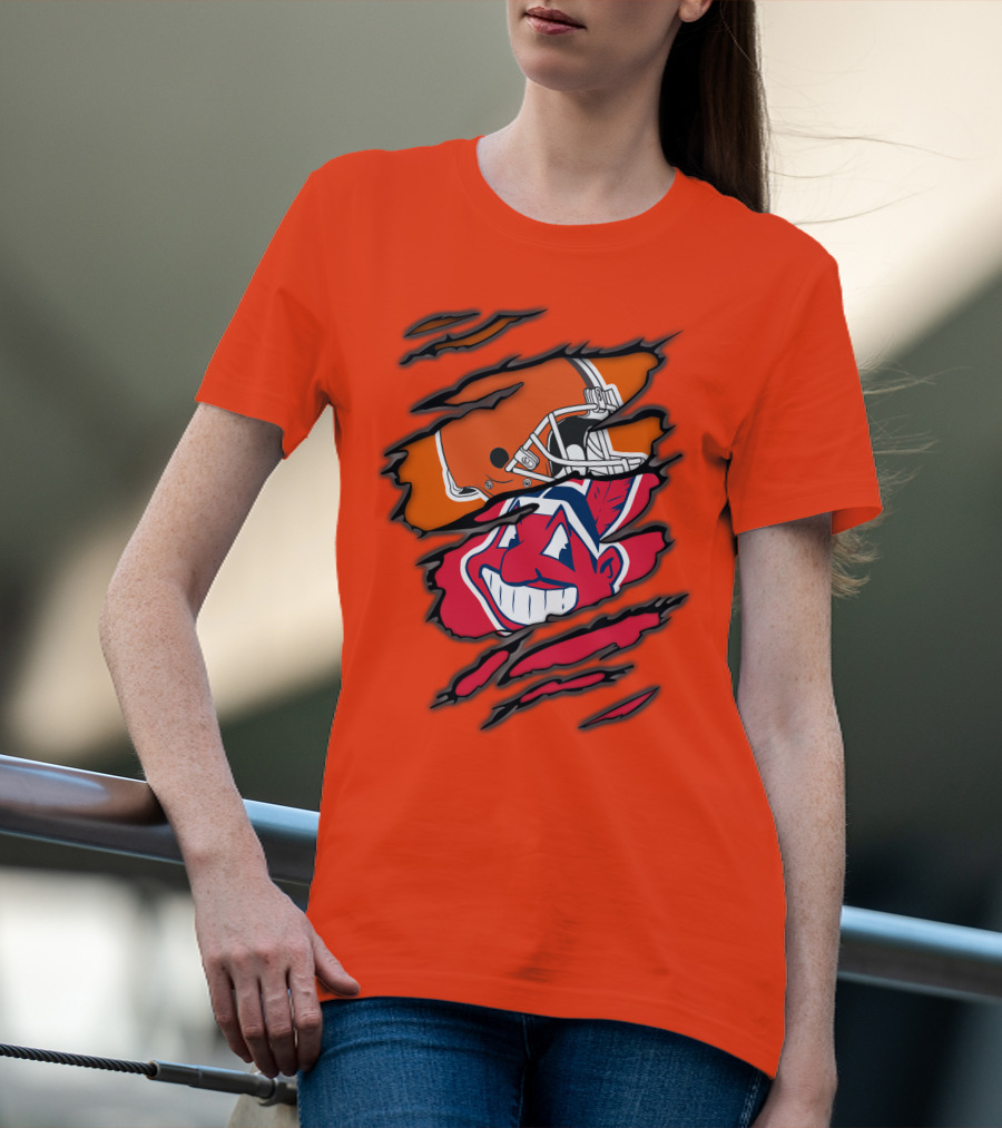 Cleveland Browns Helmet Retro Indians Chief Wahoo Claw Marks Logo Combination T-Shirt