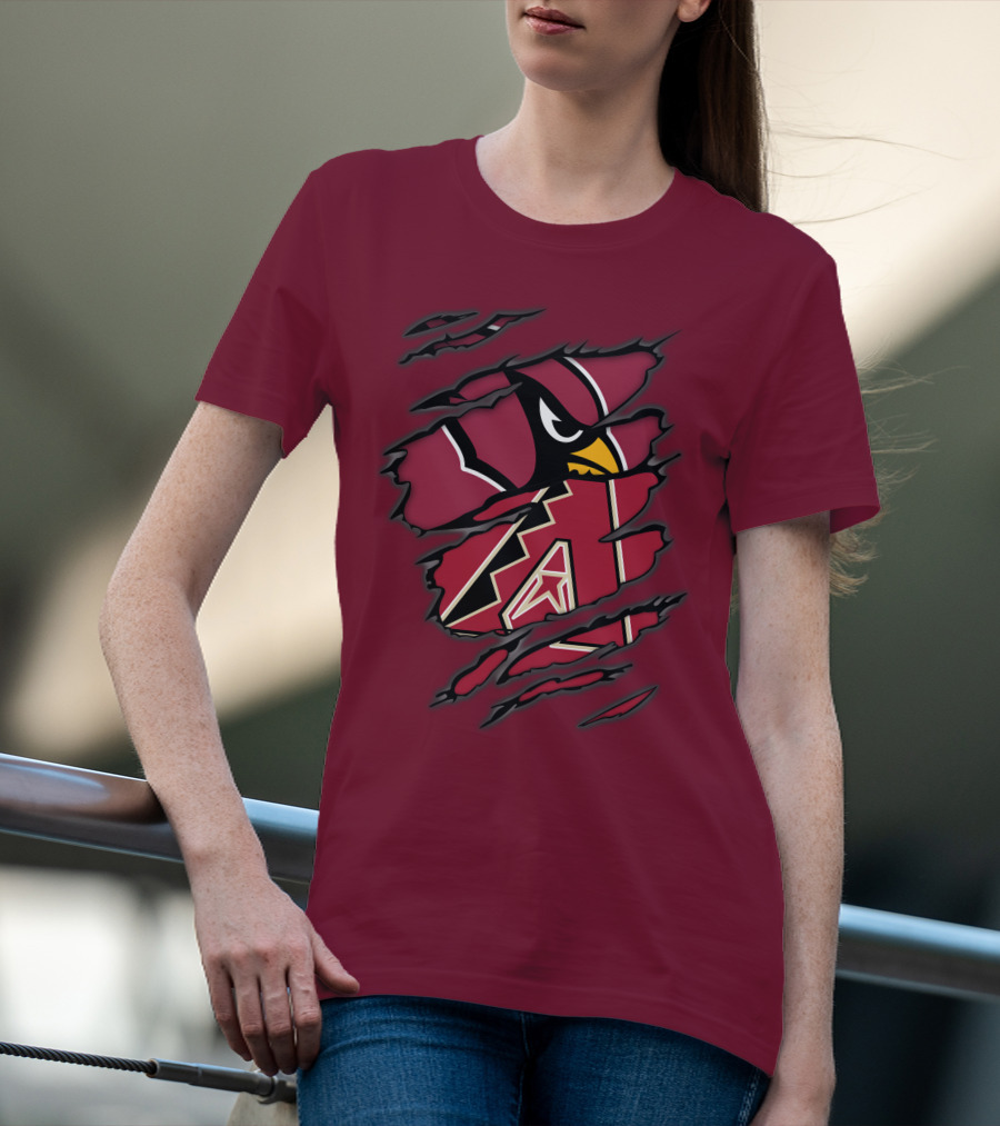 Cardinals And Diamondbacks Union Ripped Claw Marks Logo Fan T-Shirt