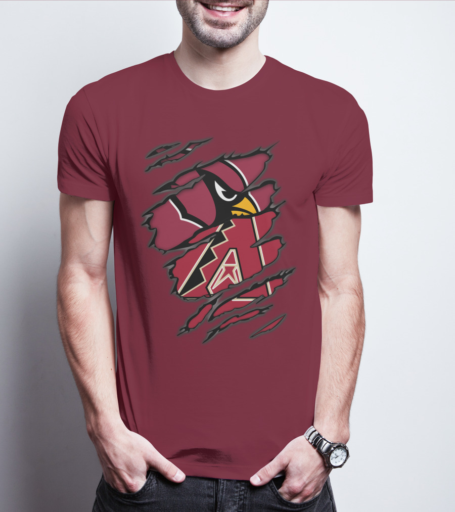Cardinals And Diamondbacks Union Ripped Claw Marks Logo Fan T-Shirt