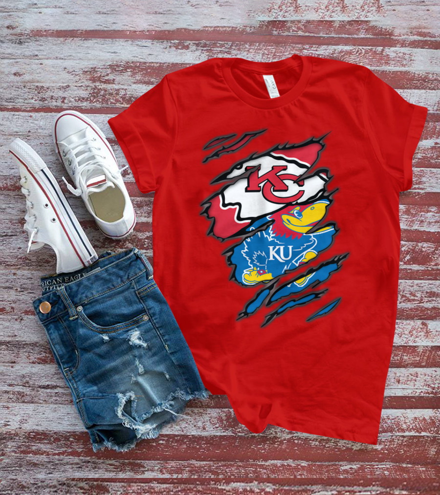Kansas City Chiefs KC Jayhawks KU Logo Mashup T-Shirt