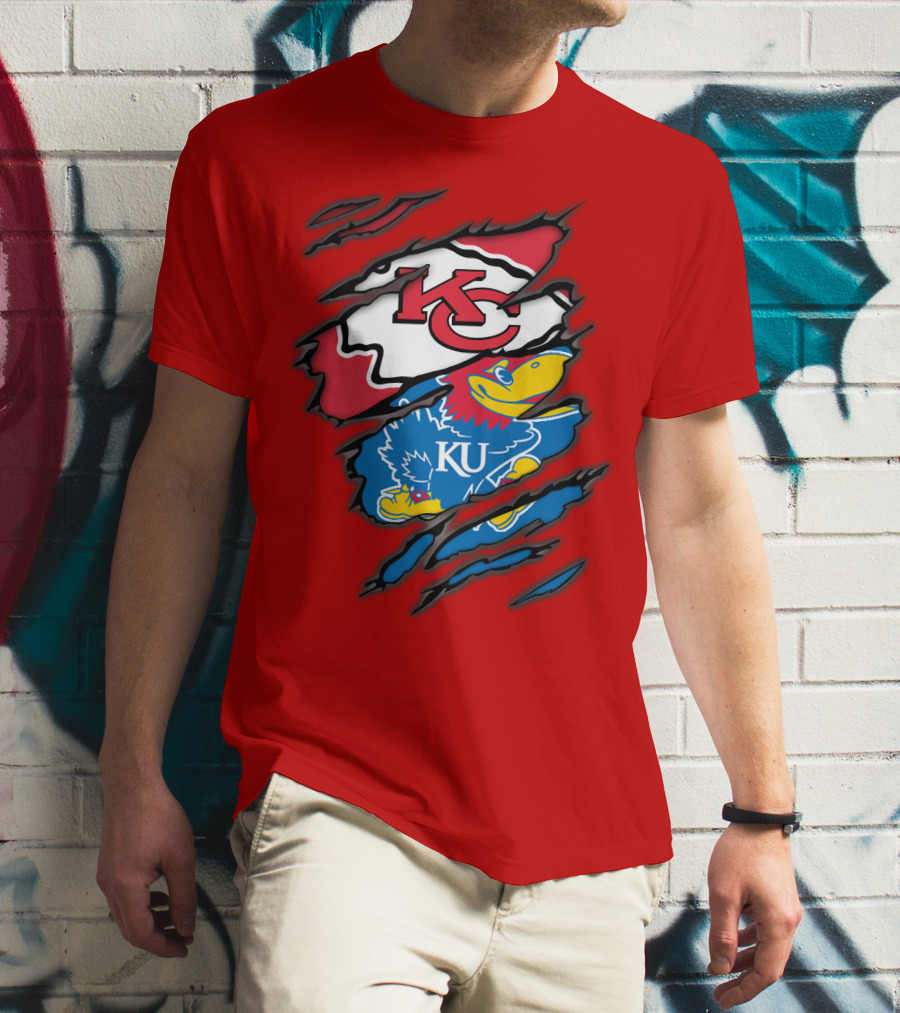Kansas City Chiefs KC Jayhawks KU Logo Mashup T-Shirt