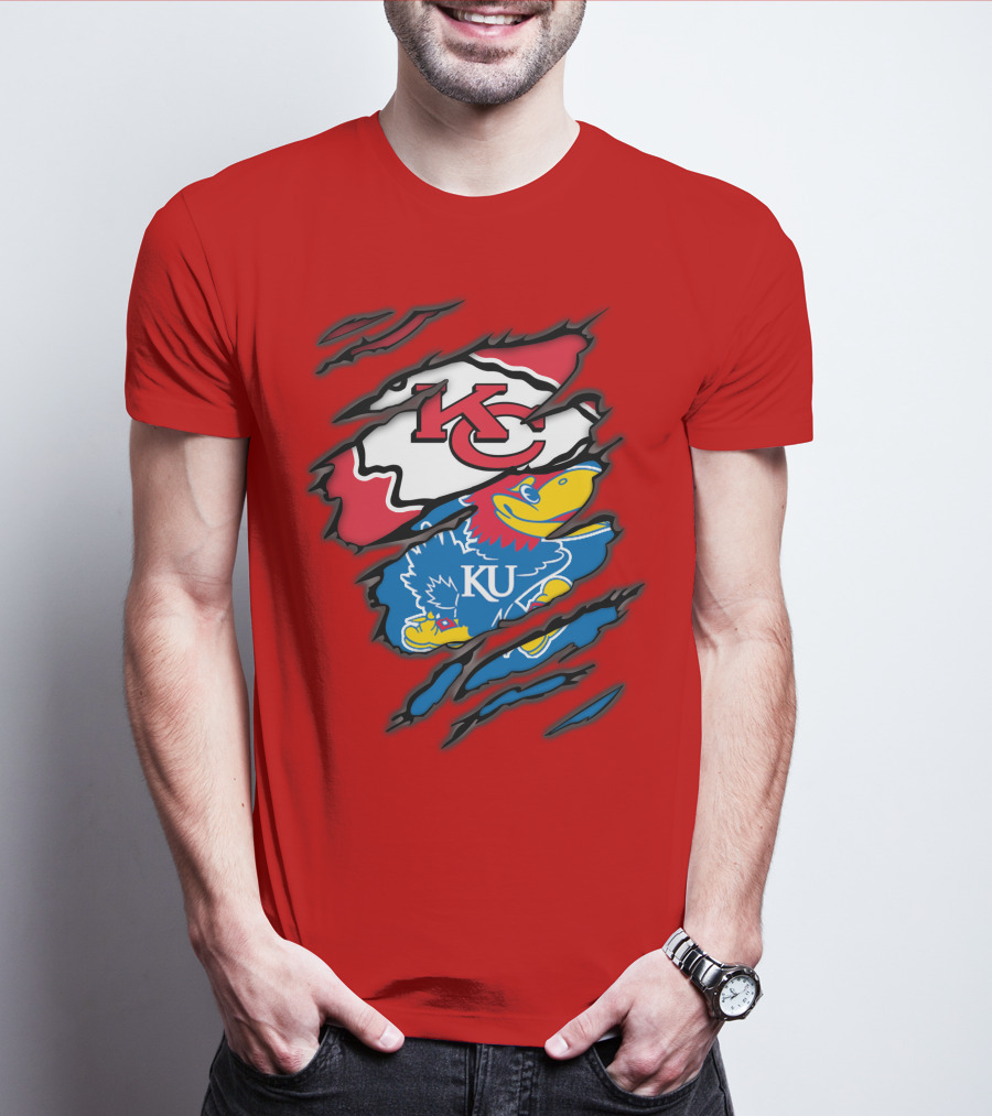 Kansas City Chiefs KC Jayhawks KU Logo Mashup T-Shirt