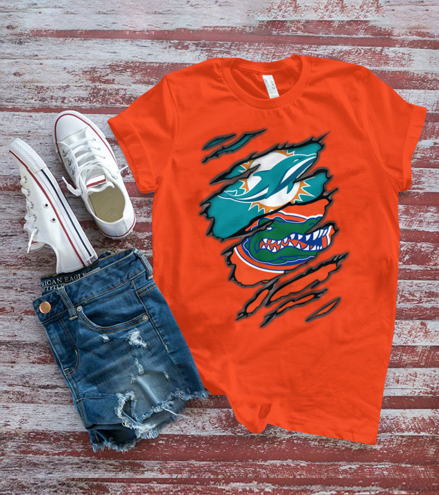 Miami Dolphins Florida Gators Logo Rip T-Shirt