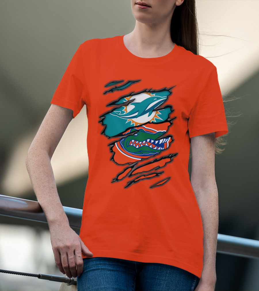 Miami Dolphins Florida Gators Logo Rip T-Shirt