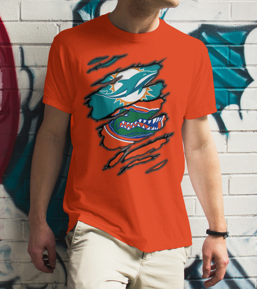 Miami Dolphins Florida Gators Logo Rip T-Shirt