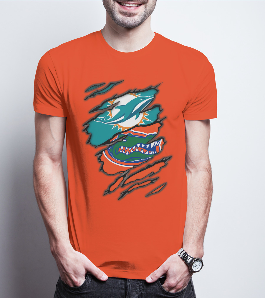 Miami Dolphins Florida Gators Logo Rip T-Shirt