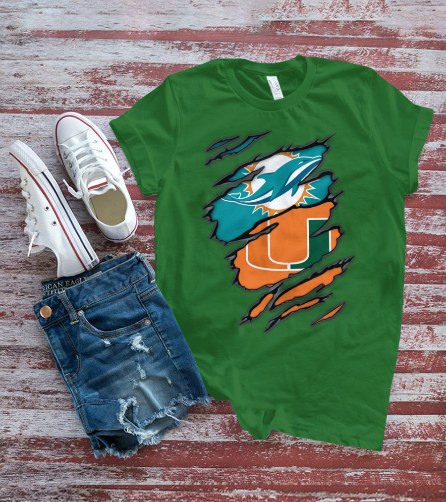 Miami Dolphins Miami Hurricanes Logo Blend T-Shirt