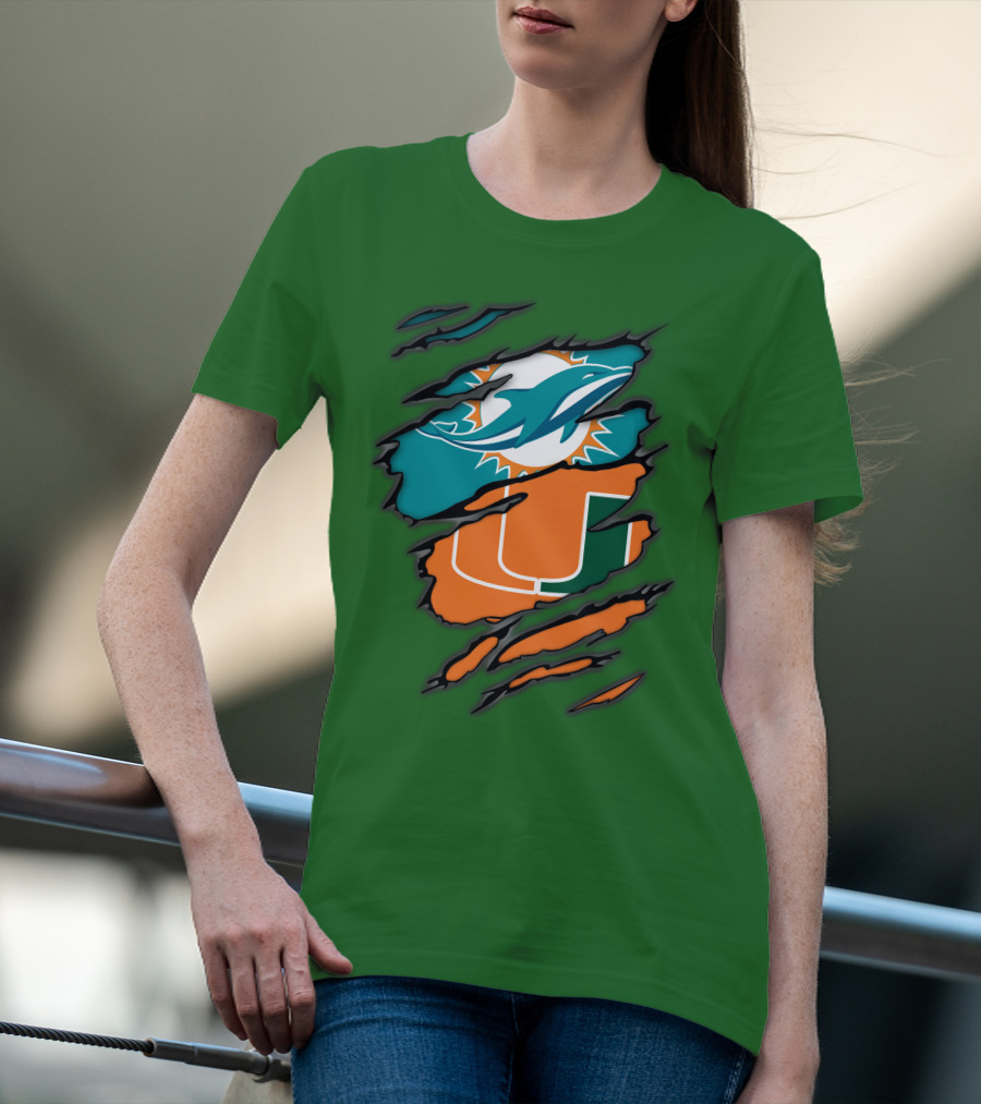 Miami Dolphins Miami Hurricanes Logo Blend T-Shirt