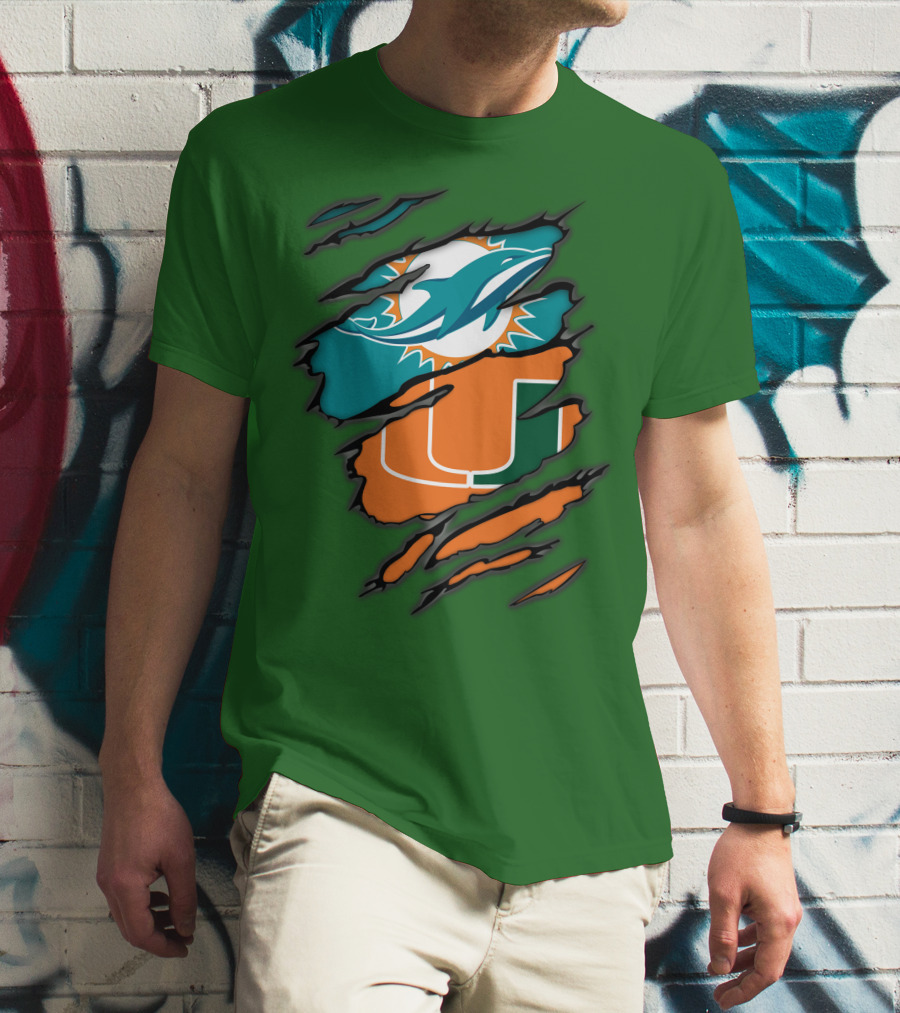 Miami Dolphins Miami Hurricanes Logo Blend T-Shirt