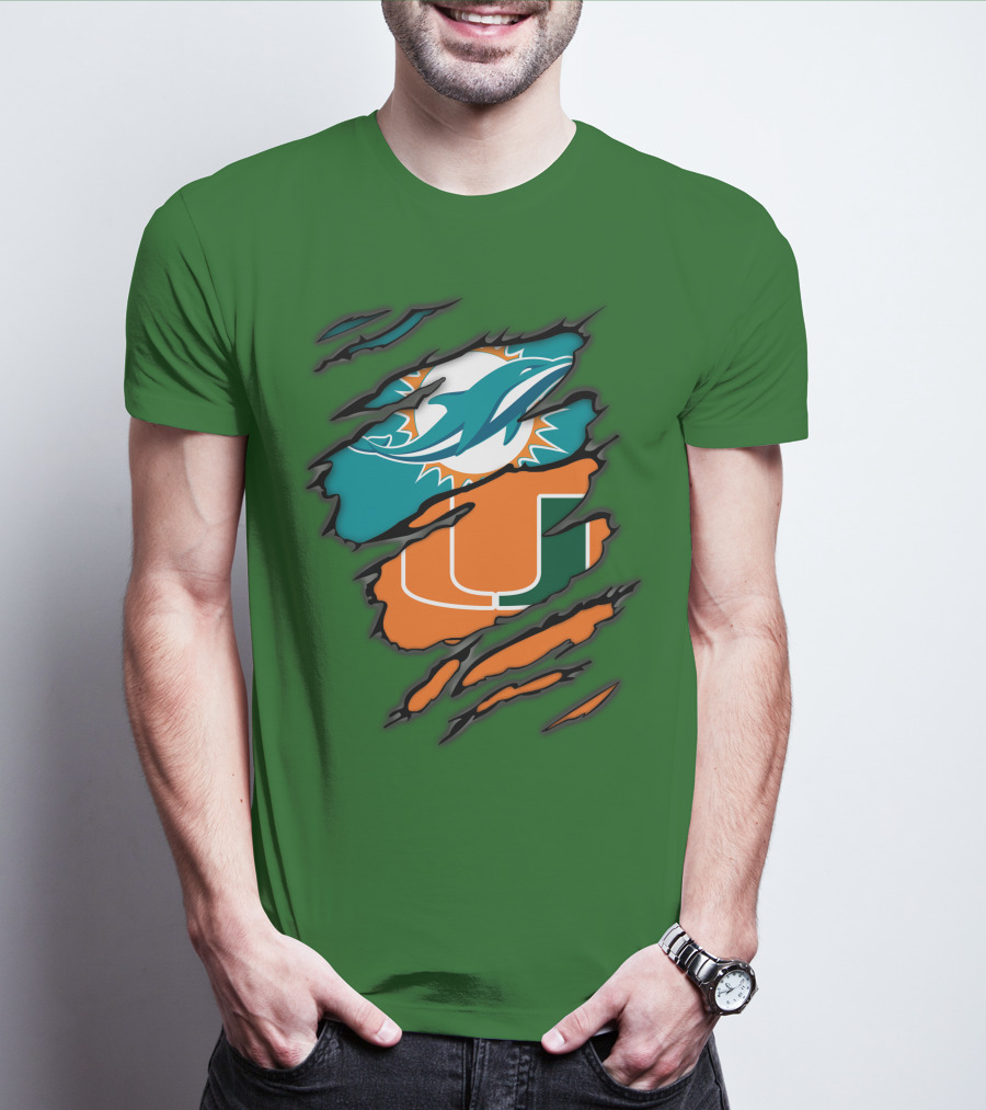 Miami Dolphins Miami Hurricanes Logo Blend T-Shirt