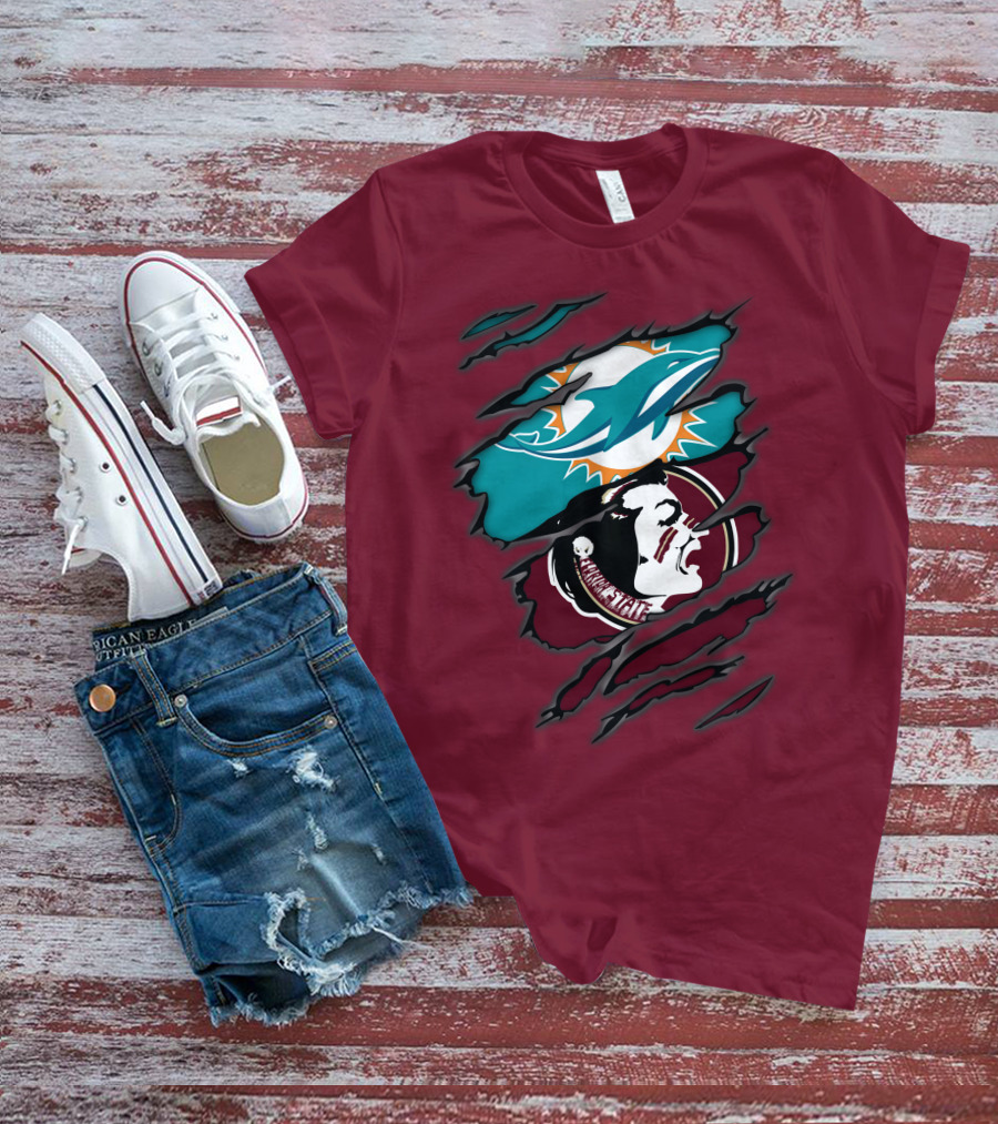 Miami Dolphins Florida State Seminoles Logo Mashup T-Shirt