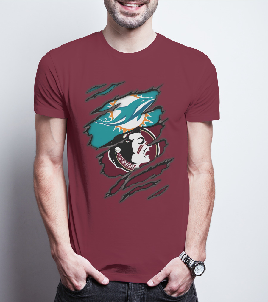 Miami Dolphins Florida State Seminoles Logo Mashup T-Shirt