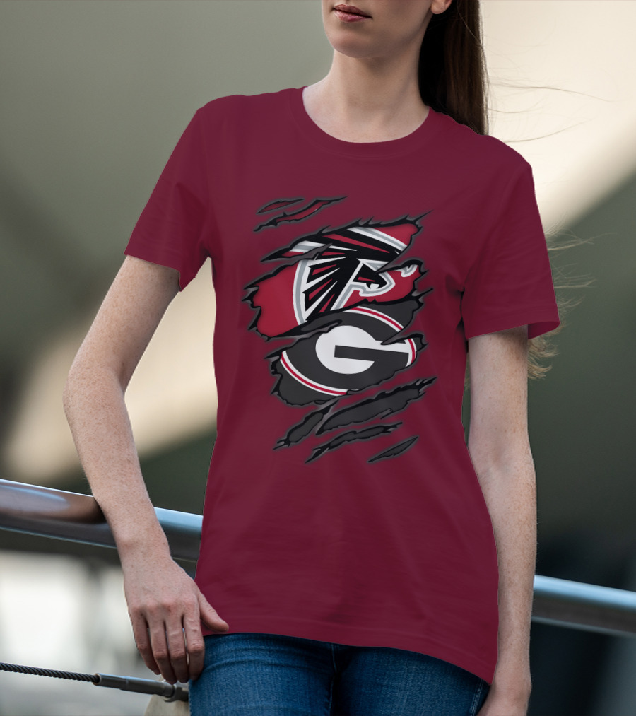Atlanta Falcons Georgia Bulldogs Claw Marks Logo Combo T-Shirt